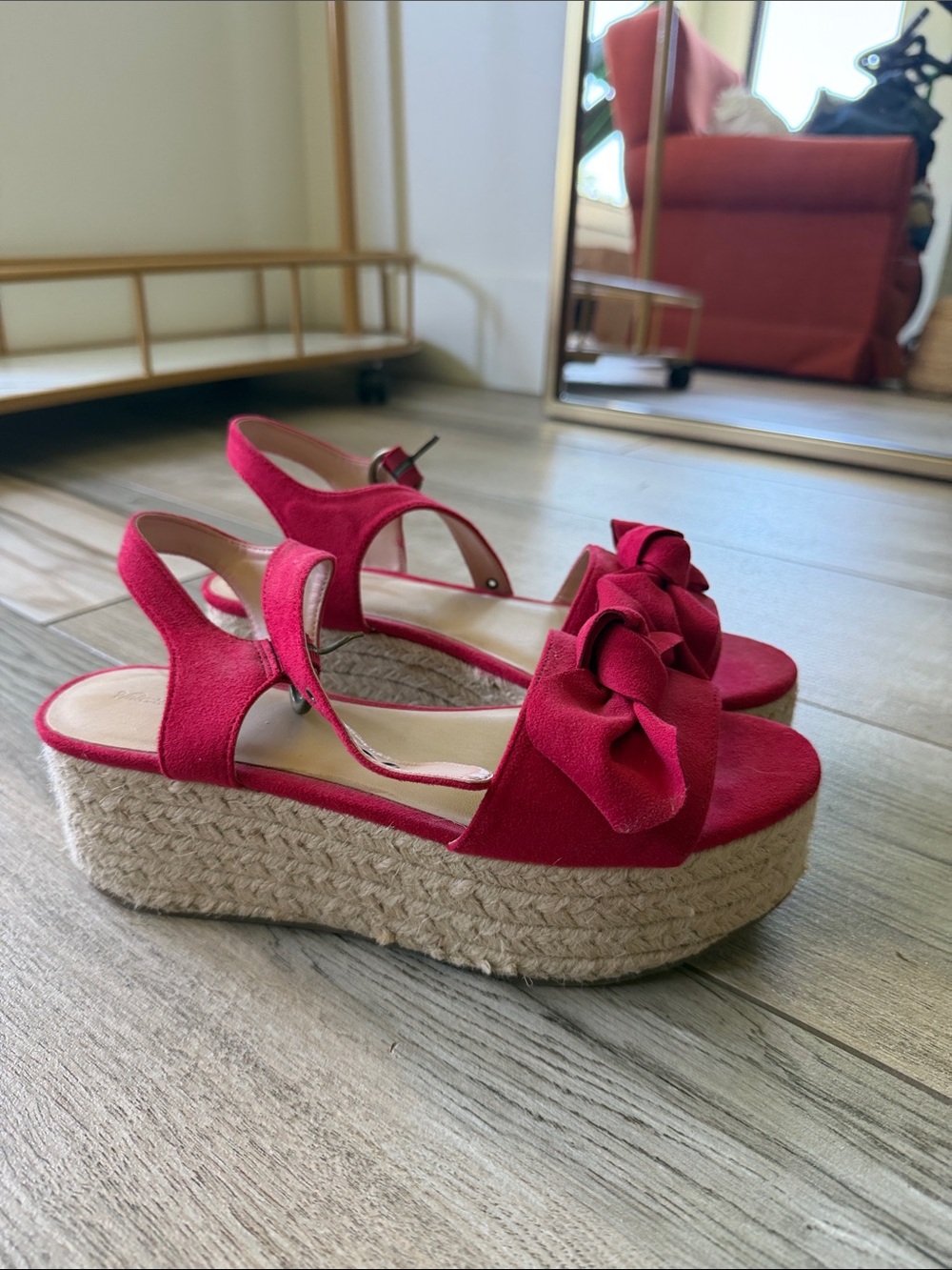 Women's Red Platform Espadrille Sandals with Bow